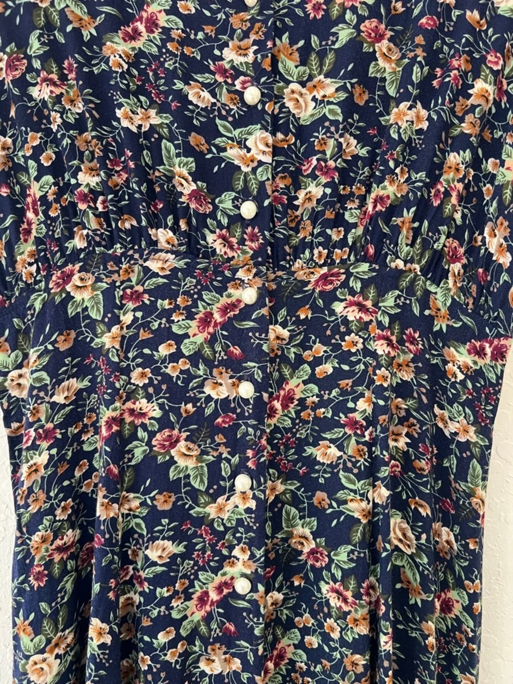 90s Floral Empire Waist Rayon Midi Dress Prairie Cottagecore No Boundaries - Picture 5 of 14